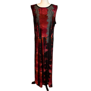 Vintage Velvet Burn Out Maxi Red Black Cover Up L-XL Cosplay Mesh Dark Romantic